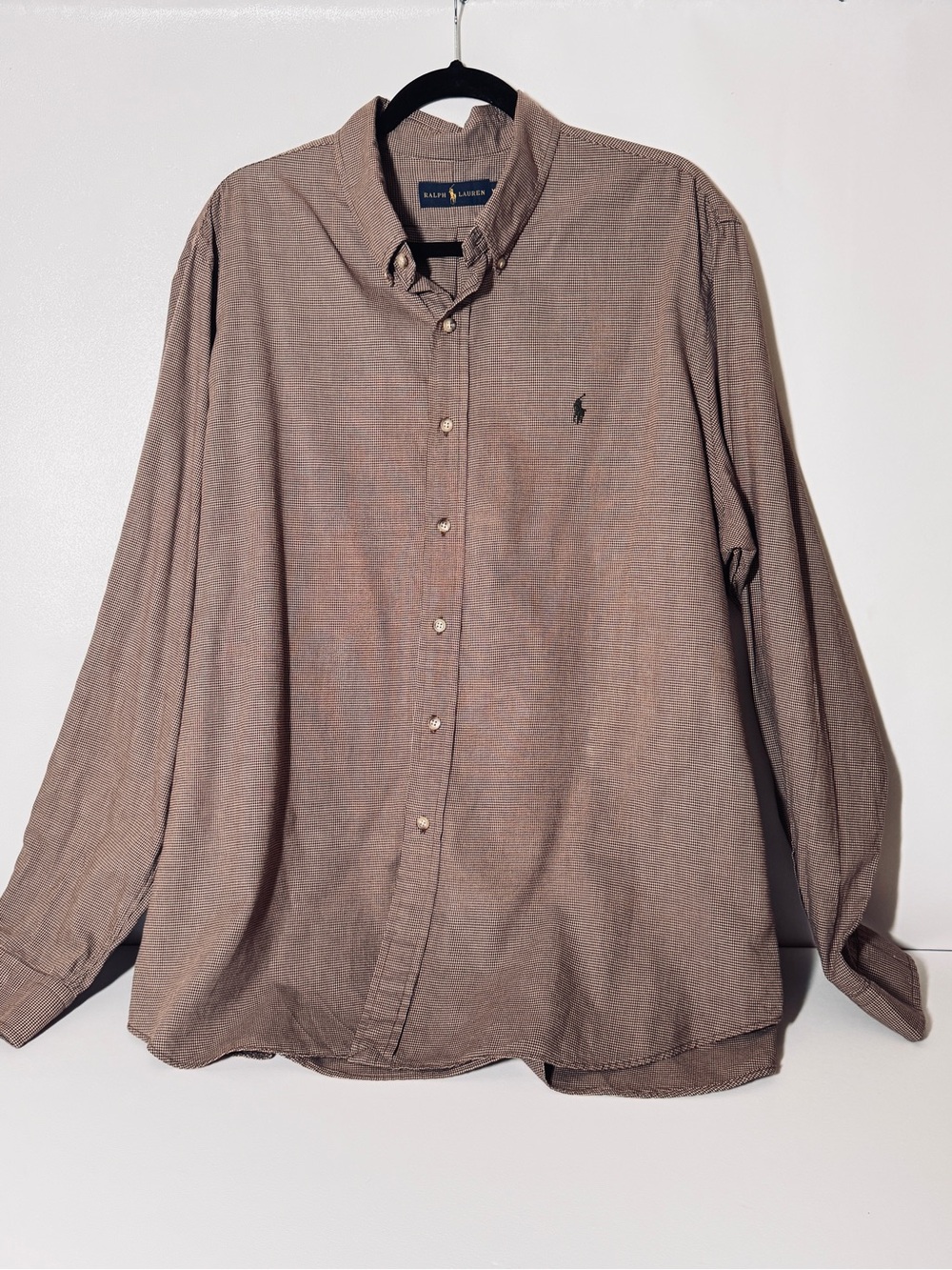 Ralph Lauren Shirt Men’s XXL Cotton Long Sleeve Brown Houndstooth